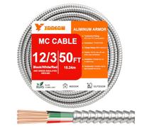 50ft 12/3 Metal Clad (MC) Cable with Ground, 10 Gauge Electric Wire with Aluminum Armor, Solid Bare Copper Conductors for Indoor Outdoor Underground Embedded Installation (12/3, 50 ft)