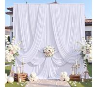 50ft×12ft Wrinkle Free White Backdrop Curtain for Wedding Parties, 10 Panels 5×12ft Long Soft Silky Polyester Backdrop Drapes White Photo Back Drop Curtains for Party Photography Background Cloth
