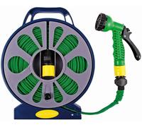 50ft Flat Garden Hose Watering Pipe Reel with Free Spray Gun Nozzle Outdoor