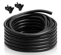 50FT 3/8 inch Split Wire Loom Tubing Kit with 2 Clamps - Flexible Abrasion Resistant Conduit for Automotive, Mechanical Cable Protection