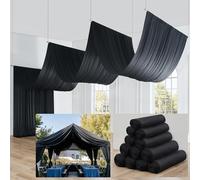 50ft×40ft Black Ceiling Drapes for Weddings Parties,10 Panels 5×40ft Long Ceiling Curtain for Tent Canopy,Wrinkle Free Silk Easy to Draping&Hang Black Drapes for Event Church Stage Photo Bedroom