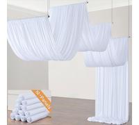 50ft×40ft White Ceiling Drapes for Weddings Parties,10 Panels 5×40ft Long Ceiling Curtain for Tent Canopy,Wrinkle Free Silk Easy to Draping&Hang White Drapes for Event Church Stage Photo Bedroom