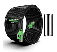 50FT Cat6 Outdoor Ethernet Cable, In-Ground, Heavy Duty Direct Burial, 24AWG CCA Patch Cord for Laptops, PCs, Routers, Printers, Surveillance Camera, PoE, UTP Cat 6 Internet Cable with 25 Cable Ties