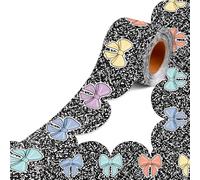 50ft Composition Bulletin Board Borders, Scalloped Bow Rolled Border Trims with Wavy Line Design for Classroom, School, Homeschool, Office, Wall Decor & Back to School DIY Decoration, Black and White
