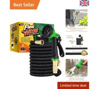 50FT Expandable Garden Hose - Heavy Duty with Brass Fittings, Multi-Spray Nozzle