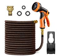 VonHaus Expandable Garden Hose - 50FT Flexible Hose Pipe with 10-Pattern Spray Nozzle & 1/2" and 3/4" Brass Fittings - 4-Layer Latex Kink Free Design Wall Mounted Heavy Duty Retractable Water Hose