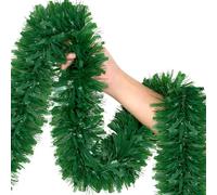 50Ft Green Christmas Garland Decorations,Xams Greenery Tinsel Stems Non-Lit Soft Twist Garland Decor for Tree Stairs Railing Front Door Mantle Fireplace Indoor Outdoor Holiday Home