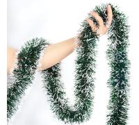 50FT Green Christmas Tinsel Garland Decorations to Christmas Tree, Thick and Thin Metallic Streamers Foil Tinsel Twist Garland Decor Home Indoor Outdoor Party Supplies