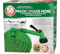 50ft Green Expandable Flexible Hose Pipe - Garden Magic Snake Hose | Includes Spray Gun Nozzle & Connectors, Space Saving | Ideal for Gardening, Watering, Cleaning Car - 50 Foot