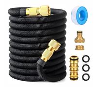 50FT Professional Garden Hose with with 1/2"-3/4" Brass Fittings,Universal Tap Connector - Leakproof Black Water Hose for All Seasons, Fits Any Faucet, Extra Durable Expandable Design