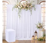 50ft x 10ftt Wrinkle Free White Backdrop Curtains for Parties Wedding, 10 Panels 5x10ft Silky Soft Polyester Photo Backdrop Drapes for Party Birthday Baby Shower Photography Cloth Background