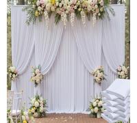 50ft x 15ft White Wrinkle Free Backdrop Curtains for Parties,Silky Polyester Fabric Wedding Ceiling Drapes, 10 Panels 15ft Photo Back Drop Drapes for Baby Shower Photography Stage Background Cloth