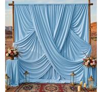 50ftx10ft Blue Wrinkle-Free Backdrop Curtain Drapes for Party, 10 Panels 5ftx10ft Blue Polyester Background Curtain Drapes Backdrop Decorations for Wedding, Birthday