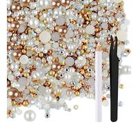 50g Mix Flat Back Pearls and Rhinestones for Crafts Mixed Size 3mm-10mm Flat Back Rhinestones for Crafts Flatback Pearls for DIY Tumblers Mugs Nail Art Shoes Clothes