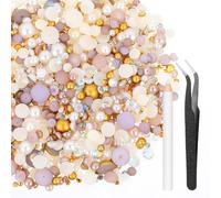 50g Mix Flatback Rhinestones Half Pearls for Craft Mixed Size 3mm-10mm Flat Back Rhinestones Flatback Pearls Resin with Tweezer & Pickup Pencil for DIY Tumblers Mugs Bottles Nail Art Shoes Clothes