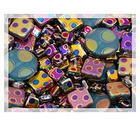 50g Mix of Unique Czech Bohemia Glass Pressed Beads, Blue Violet Pink Vitrail Sliperit, Dot Patterned, Matte and Glossy, FAN-02