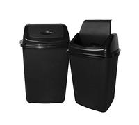 50L 50 Litre Black Plastic Kitchen Bins with Swing Lid Opening 65cm (H) x 43cm (W) x 32cm (D) - Set of 2 Bins