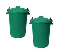 50L 50 Litre Heavy Duty Plastic Clip Lock Lid Bin - Dark Green, Set of 2 - for Indoor or Outdoor Use for Collection of Rubbish, Waste or Storage of Animal Feed.