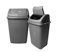 50L 50 Litre Silver Plastic Kitchen Bins with Swing Lid Opening 65cm (H) x 43cm (W) x 32cm (D) - Set of 2 Bins