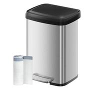 50L/68L Steel Kitchen Pedal Bin, Silver + Black / 50L (40.4 x 38 x 58.5 cm)