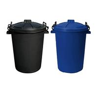 ( ) 50l Bin Clip Lock Storage Bin Large Dust Bin Food Grade Heavy Duty Plastic Kitchen Bin Waste Rubbish | Garden Compost Animal Feeding Bin - Made in UK. (Blue, Black)