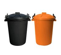 ( ) 50l Bin Clip Lock Storage Bin Large Dust Bin Food Grade Heavy Duty Plastic Kitchen Bin Waste Rubbish | Garden Compost Animal Feeding Bin - Made in UK. (Orange, Black)