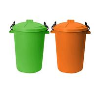 ( ) 50l Bin Clip Lock Storage Bin Large Dust Bin Food Grade Heavy Duty Plastic Kitchen Bin Waste Rubbish | Garden Compost Animal Feeding Bin - Made in UK. (Orange, Lime Green)