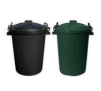 ( ) 50l Bin Clip Lock Storage Bin Large Dust Bin Food Grade Heavy Duty Plastic Kitchen Bin Waste Rubbish | Garden Compost Animal Feeding Bin - Made in UK. (Dark Green, Black)