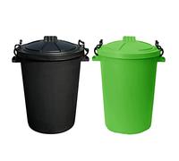 ( ) 50l Bin Clip Lock Storage Large Dust Bin Food Grade Heavy Duty Plastic Kitchen Bin Waste Rubbish | Garden Compost Animal Feeding Bin - Made in UK. (Lime Green, Black)