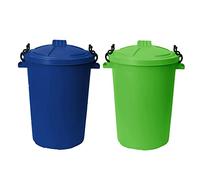 ( ) 50l Bin Clip Lock Storage Large DustBin Food Grade Heavy Duty Plastic Kitchen Bin Waste Rubbish | Garden Compost Animal Feeding Bin - Made in UK. (Lime Green, Blue)