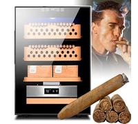50l Cigar Humidor Cabinet (Storage Capacity: Approximately 200~300 Cigars), Intelligent Electronic Cigar Humidor Cabinet, With 1 Box Shelf and 2 Cedar Cigar Baskets Black-A