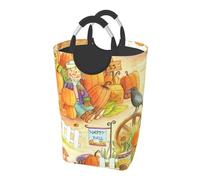 50l Collapsible Laundry Basket Waterproof Oxford Fabric Laundry Hamper With Soft Padded Handles, For Bedroom, Bathroom, Dorm, Laundry Room Autumn Sunflowers Pumpkins