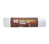 50L Degradable Swing Bin Liners Extra Strong Rubbish Bags, 15 Pack, 59x76cm, White Eco-Friendly & Tear-Resistant Waste Bags