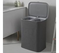 50L Double Laundry Basket with Lid,2 Compartments to Sort Washing,Large Hamper Laundry Bin with 2 Removable Inner Bags,Dirty Clothes Basket for Bedroom,Bathroom,Colloge(Grey)