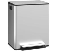 HOMCOM Dual Kitchen Bin, 2 x 30L Stainless Steel Double Pedal Bin with Soft-Close Lid, Removable Inner Buckets and Handles for Recycling and Waste, Silver Tone