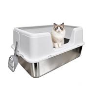 50L Extra Large Cat Litter Box, Stainless Steel with High Sides Prevents Spills, Easy-Clean Non-Stick Surface, Secure Locking Lid, Anti-Skid Pads, for Big, Fat or Multi-Cat Households (white)