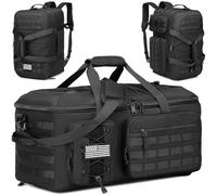 50L Gym Bags for Men, 3 in 1 Travel Duffle Bag with Shoe Compartment, Tactical Backpack for Overnight Weekender Deployment, Black, L, 3 in 1 Tactical Duffle Bag Backpack