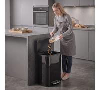 Homcom 50L Kitchen Bin, Metal Rectangular Pedal Trash Bin, High Gloss Black Black