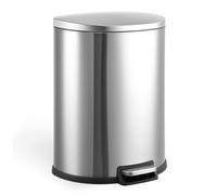 50L Kitchen Bin with Lid, Stainless Steel Pedal Bin, Soft-Close Rubbish Bin with Side Handles, Fingerprint-Resistant Finish and Stable Base, Silver, 48.5 x 36.8 x 64 cm