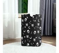 50L Laundry Basket Skull Cat Moon Gothic Pattern Foldable Laundry Hamper with Padded Handles Waterproof Durable Clothes Hamper Storage Basket for Toys Clothes Organizer