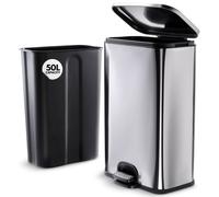 50L Pedal Bin with Soft Close Lid - Stainless Steel Kitchen Bin H70cm Novecrafto Black One Size