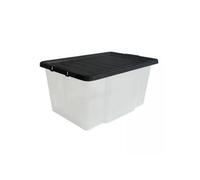ORGANIZED Clear Plastic 50L Storage Box with Blue Clip-On Lid - Heavy Duty Stackable Storage Container for Home, Office, Kitchen, Garage & Closet Organisation (1)