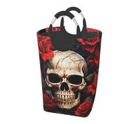 50L Tall Laundry Basket Skull Rose-Red Laundry Hamper Foldable Dirty Clothes bags Washable Toys Storage Basket Organizer Bins Basket for College Dorm, Bathroom, Bedroom