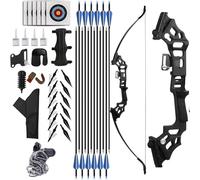 50LBS Recurve Bow and Arrow Set for Adults Right-Handed, 51" Archery Kit with 12 Carbon Arrows/Arm Guard/Target Faces, Magnesium-Aluminum Alloy Riser for Outdoor Target Practice Hunting Training