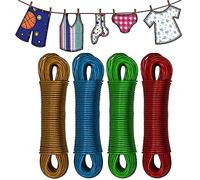 50m - 4mm Cloth Line Washing Line Rope Metal Core Laundry Clothes Lines Thick Strong Plastic PVC Cover for Clothes Drying Garden Outdoor Use - Assorted Colors