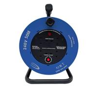 50m Extension Lead Reel, 4 Way 13 Amp Sockets Heavy Duty Cable, 240V Portable Cord Reel, 13 Amp Plug with Carry Handle, Thermal Cutout Reset Switch and Power Indicato