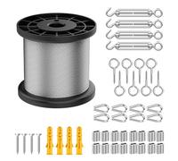 50m Garden Wire for Climbing Plants, 2mm Heavy Duty 304 Stainless Steel Cable Rope Kit, Multi-Purpose, Catenary Wire Kit with M5 Vine Eyes, for Trellis, Outdoor String Light Hanging