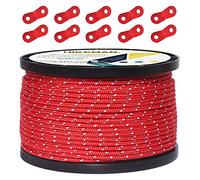 50M Reflective Cord Guy Ropes Outdoor Tent Guide Rope 100% Nylon Cord Wind Line with 10Pcs Aluminum alloy tensioners for Camping (red, Diameter 3 mm)