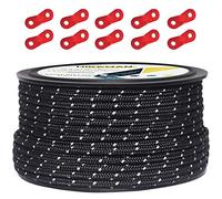 50M Reflective Cord Guy Ropes Outdoor Tent Guide Rope 100% Nylon Cord Wind Line with 10Pcs Aluminum alloy tensioners for Camping (black, Diameter 5 mm)