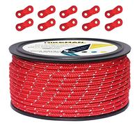 50M Reflective Cord Guy Ropes Outdoor Tent Guide Rope 100% Nylon Cord Wind Line with 10Pcs Aluminum alloy tensioners for Camping (red, Diameter 5 mm)